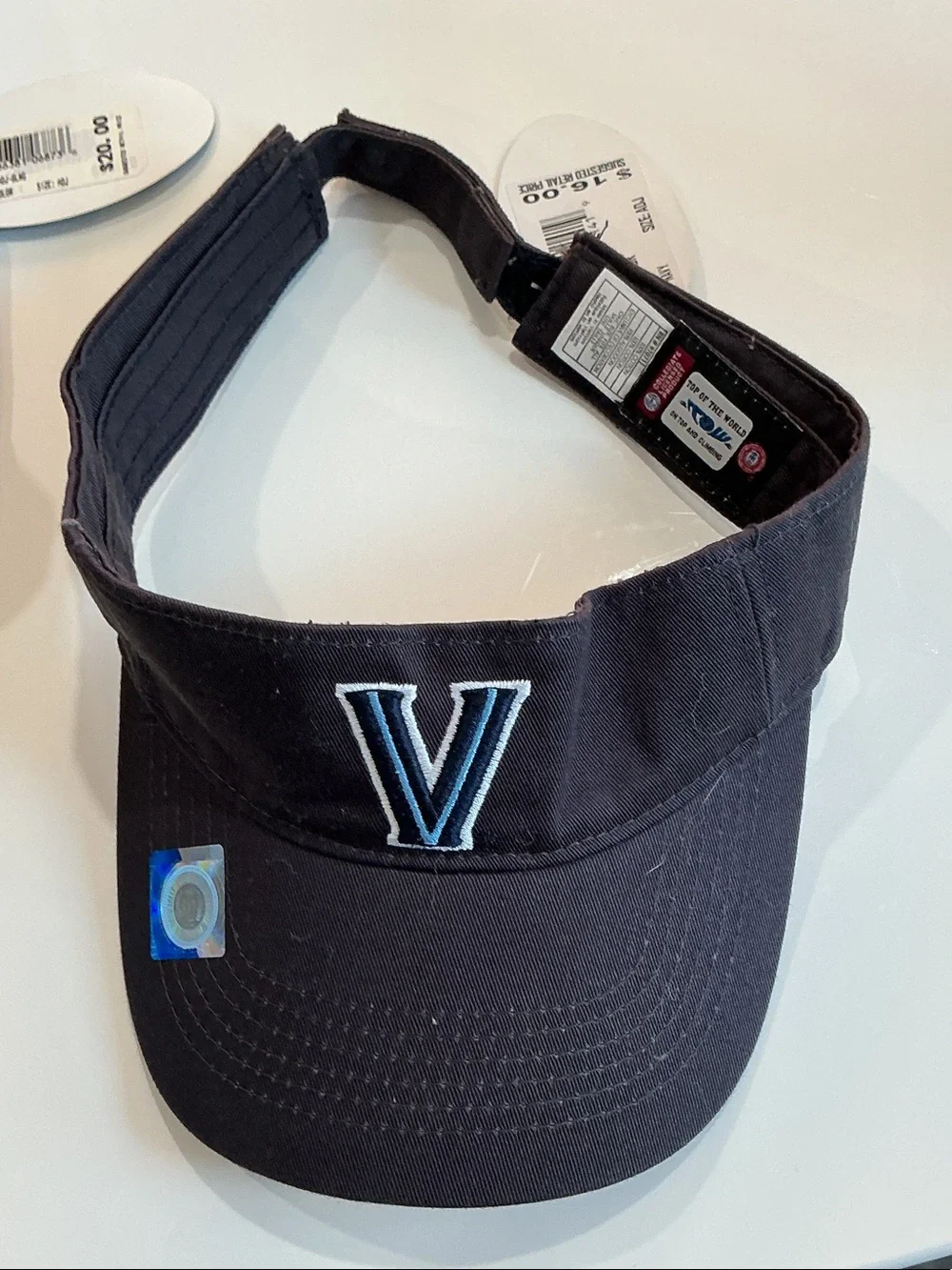 Top of the World Navy Baseball Cap & Visor with Light Blue 'V' Logo. Lot of 2